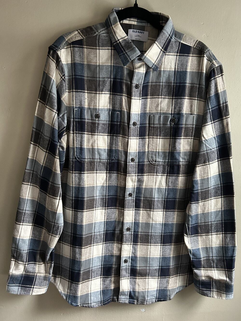 NWT Old Navy Blue Plaid Flannel Shirt Size Large, Tall